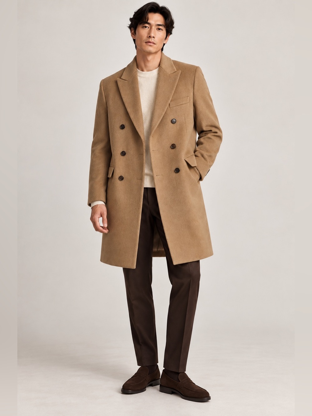 Altea 100% Cashmere Double-Breasted Coat – Size 48 – Camel